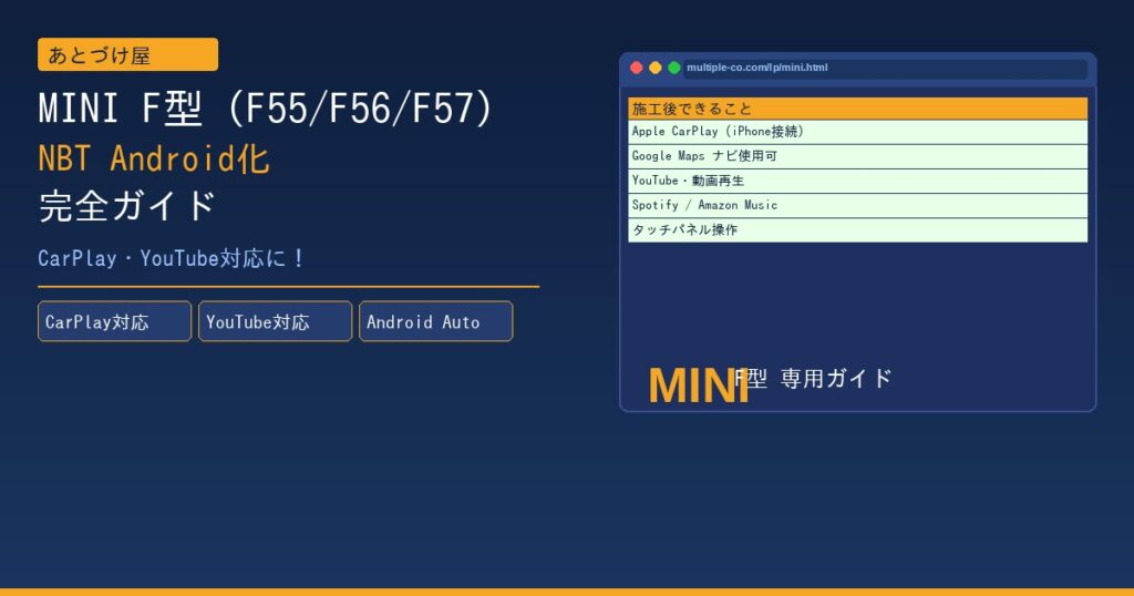 MINI F型 NBT Android化 CarPlay・YouTube対応 施工ガイド